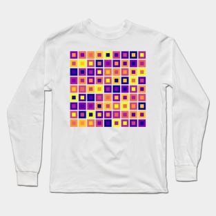 Abstract Square Geometric | Pop Fashion Modern Fusion Layered Blue Red Yellow Sparse Long Sleeve T-Shirt